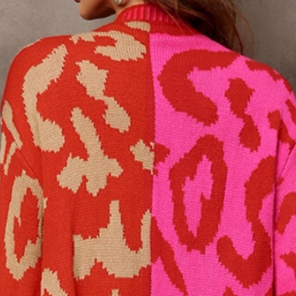 Red Leopard Button Down Cardigan - Picture 2 of 8